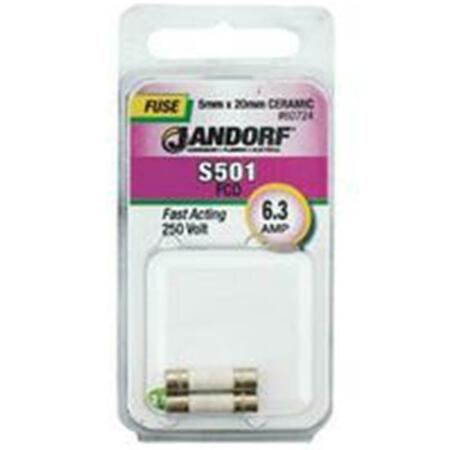 JANDORF UL Class Fuse, S501 Series, Fast-Acting, 6.3A, 250V AC 3399003